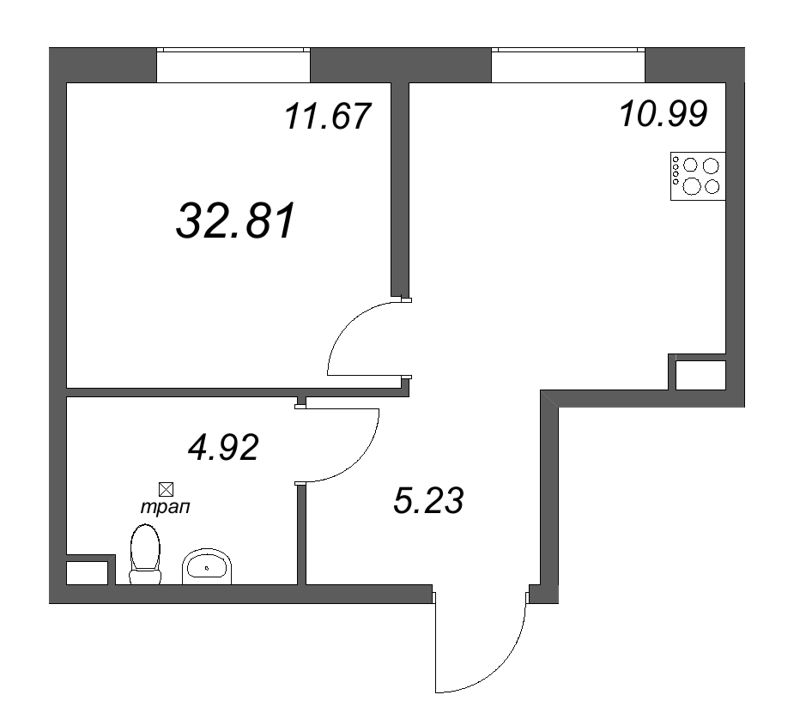 1-комнатная квартира, 32.81 м² в ЖК "Zoom на Неве" - планировка, фото №1