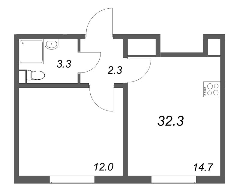 1-комнатная квартира, 32.3 м² в ЖК "ЛСР. Ржевский парк" - планировка, фото №1