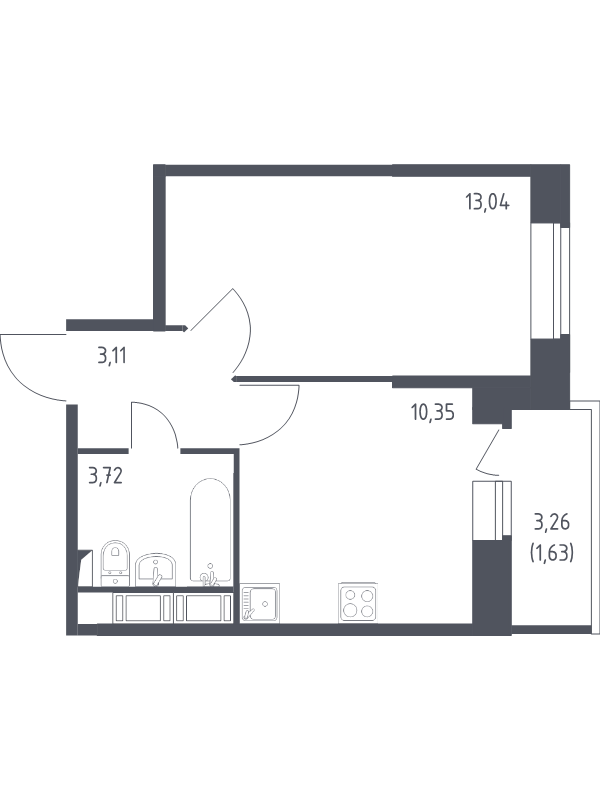 1-комнатная квартира, 31.85 м² - планировка, фото №1