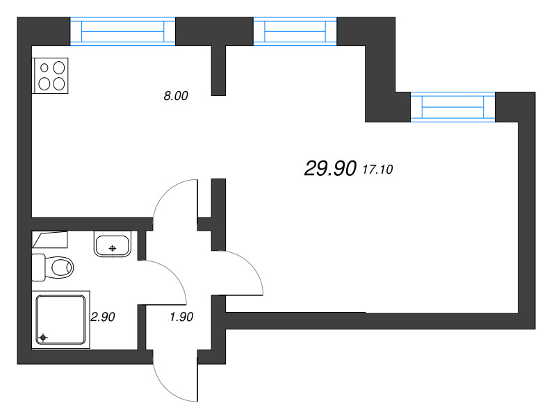 1-комнатная квартира, 29.9 м² в ЖК "Цветной город" - планировка, фото №1