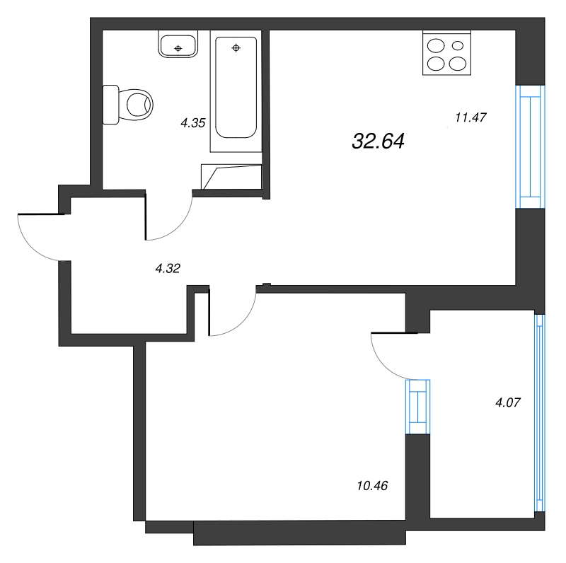 1-комнатная квартира, 32.2 м² в ЖК "Jaanila Драйв" - планировка, фото №1