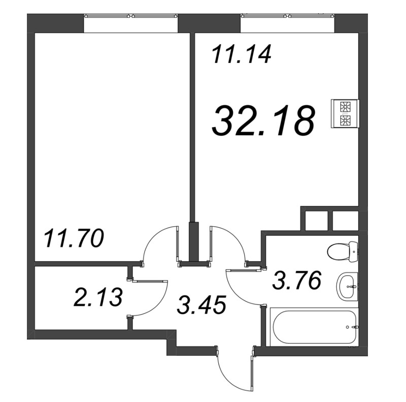 1-комнатная квартира, 32.18 м² в ЖК "VEREN NORT сертолово" - планировка, фото №1