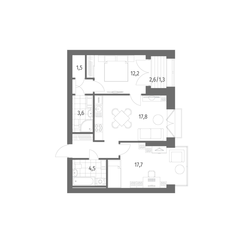 3-комнатная (Евро) квартира, 70.7 м² в ЖК "Наука" - планировка, фото №1