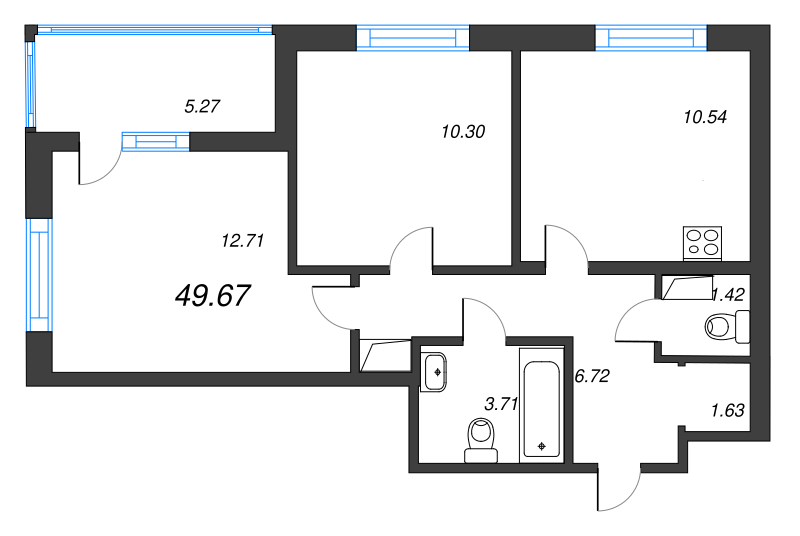 2-комнатная квартира, 52.3 м² в ЖК "Jaanila Драйв" - планировка, фото №1
