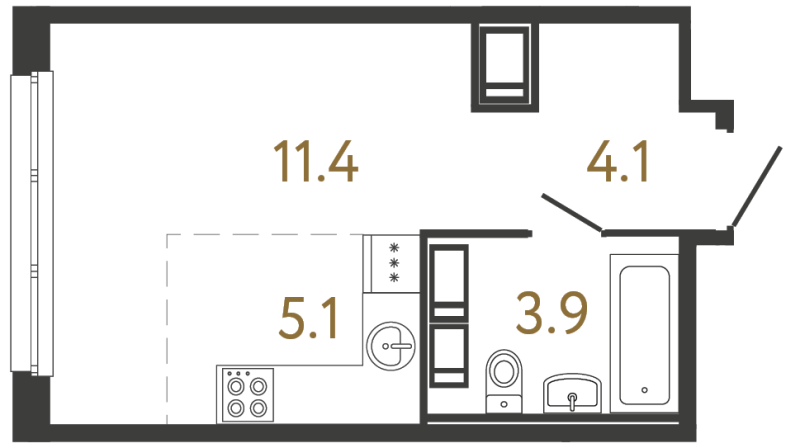 Квартира-студия, 24.5 м² в ЖК "Передвижники" - планировка, фото №1