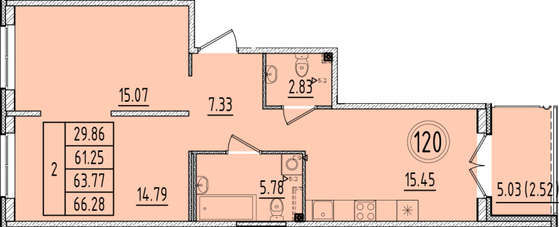 3-комнатная (Евро) квартира, 61.25 м² в ЖК "Образцовый квартал 6.4" - планировка, фото №1
