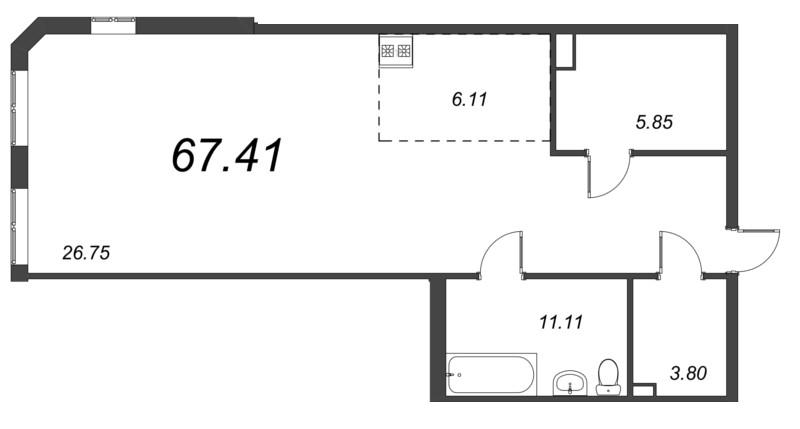 Квартира-студия, 71.51 м² - планировка, фото №1