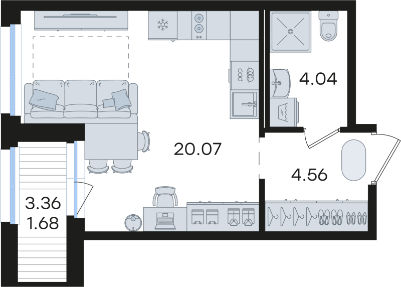 Квартира-студия, 30.35 м² в ЖК "Парголово" - планировка, фото №1