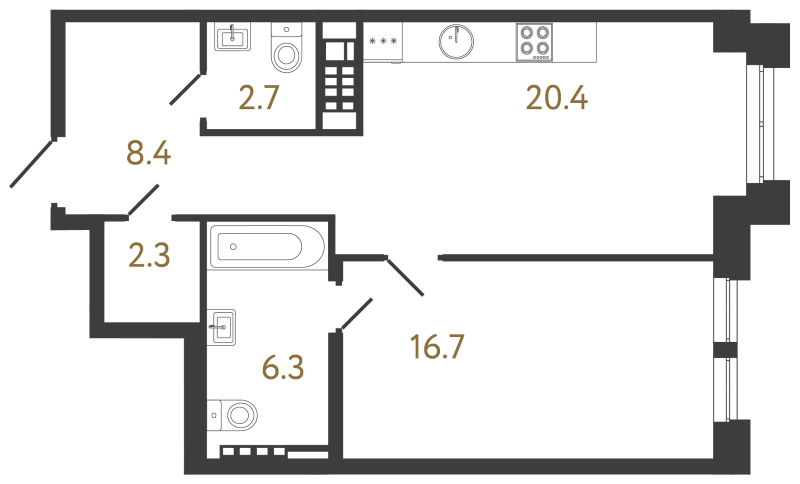 2-комнатная (Евро) квартира, 56.8 м² в ЖК "Коллекционер" - планировка, фото №1