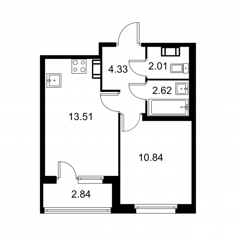 1-комнатная квартира, 34.73 м² в ЖК "Квартал Заречье" - планировка, фото №1