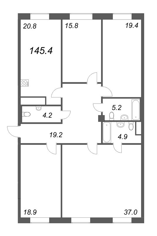 5-комнатная (Евро) квартира, 146.3 м² - планировка, фото №1