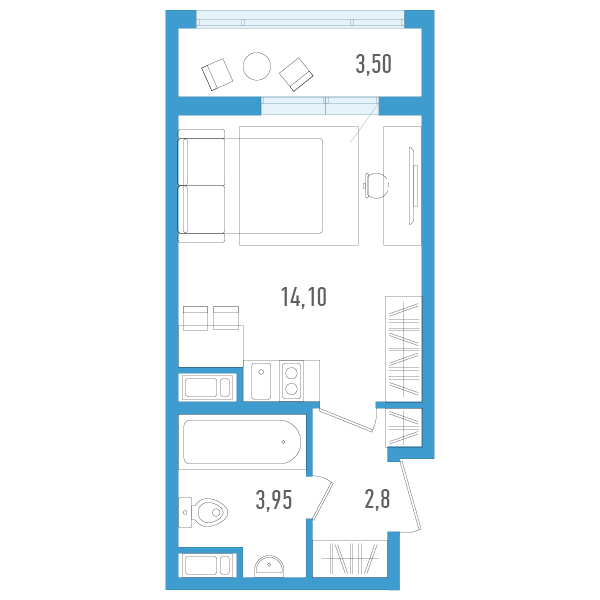 Квартира-студия, 22.6 м² в ЖК "AEROCITY" - планировка, фото №1