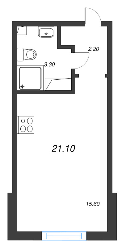 Квартира-студия, 21.1 м² в ЖК "Дыбенко Парк" - планировка, фото №1