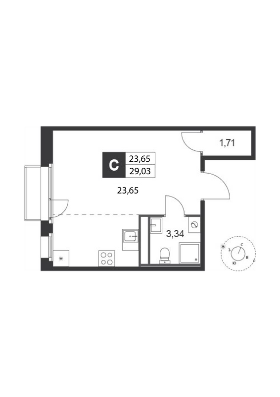 Квартира-студия, 29.03 м² в ЖК "Слобода" - планировка, фото №1