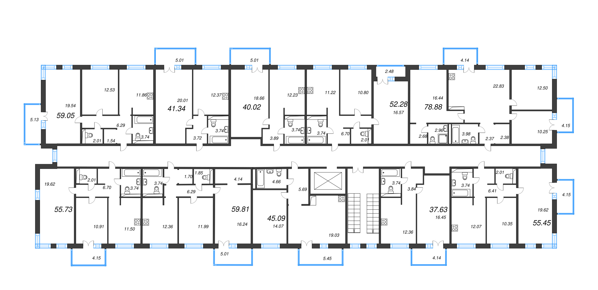 2-комнатная квартира, 55.45 м² в ЖК "Арт Парк" - планировка этажа
