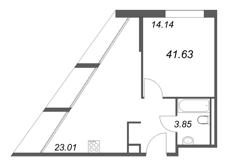 2-комнатная (Евро) квартира, 41 м² в ЖК "Арт Плаза" - планировка, фото №1