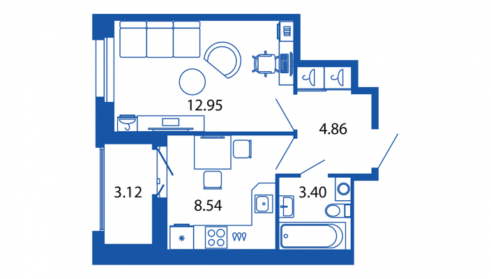 1-комнатная квартира, 29.75 м² - планировка, фото №1