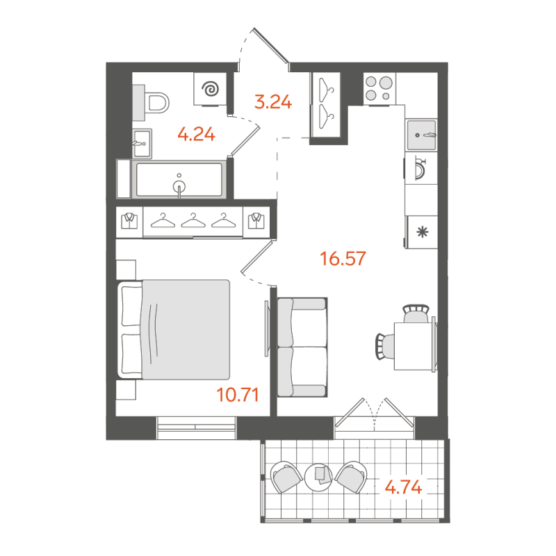 2-комнатная (Евро) квартира, 36.18 м² в ЖК "STAVNI Обводный" - планировка, фото №1