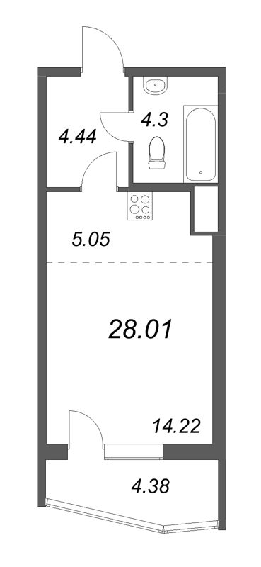 Квартира-студия, 28.01 м² - планировка, фото №1