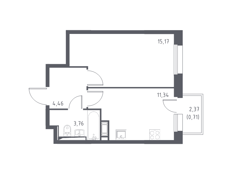 1-комнатная квартира, 35.44 м² в ЖК "Новые Лаврики" - планировка, фото №1