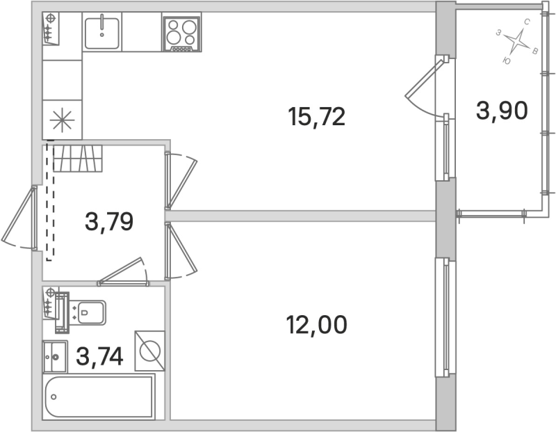 2-комнатная (Евро) квартира, 35.25 м² в ЖК "Любоград" - планировка, фото №1