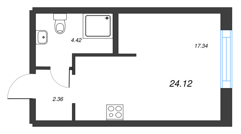 Квартира-студия, 24.12 м² - планировка, фото №1