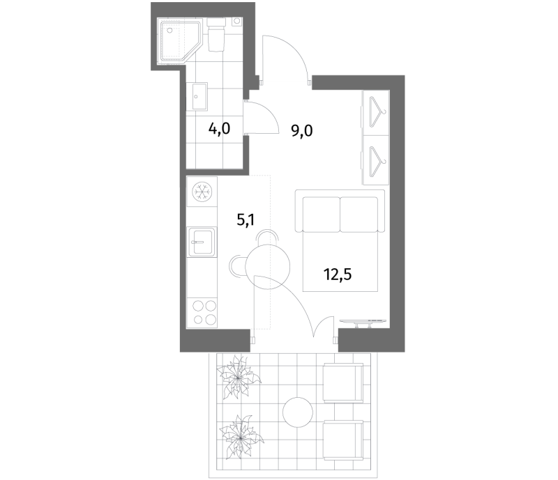 Квартира-студия, 23.8 м² в ЖК "Парусная 1" - планировка, фото №1