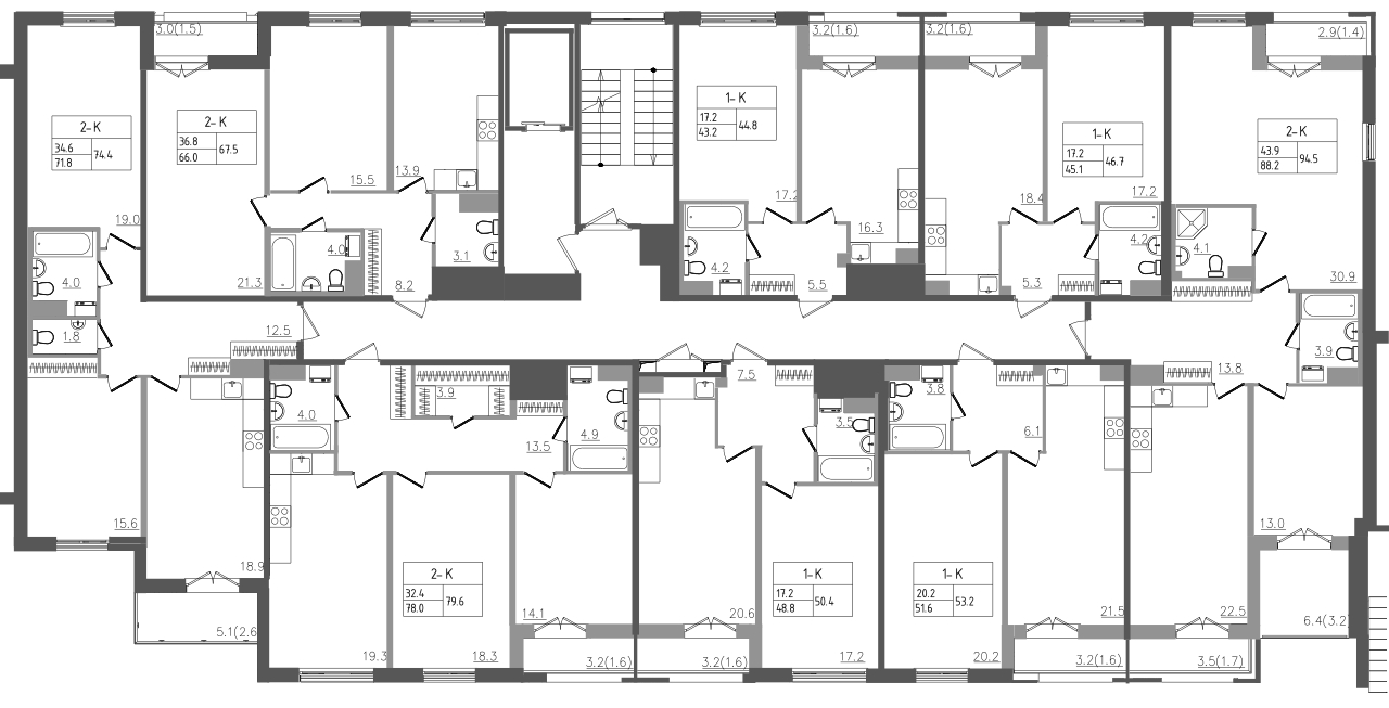 3-комнатная (Евро) квартира, 94.5 м² - планировка этажа