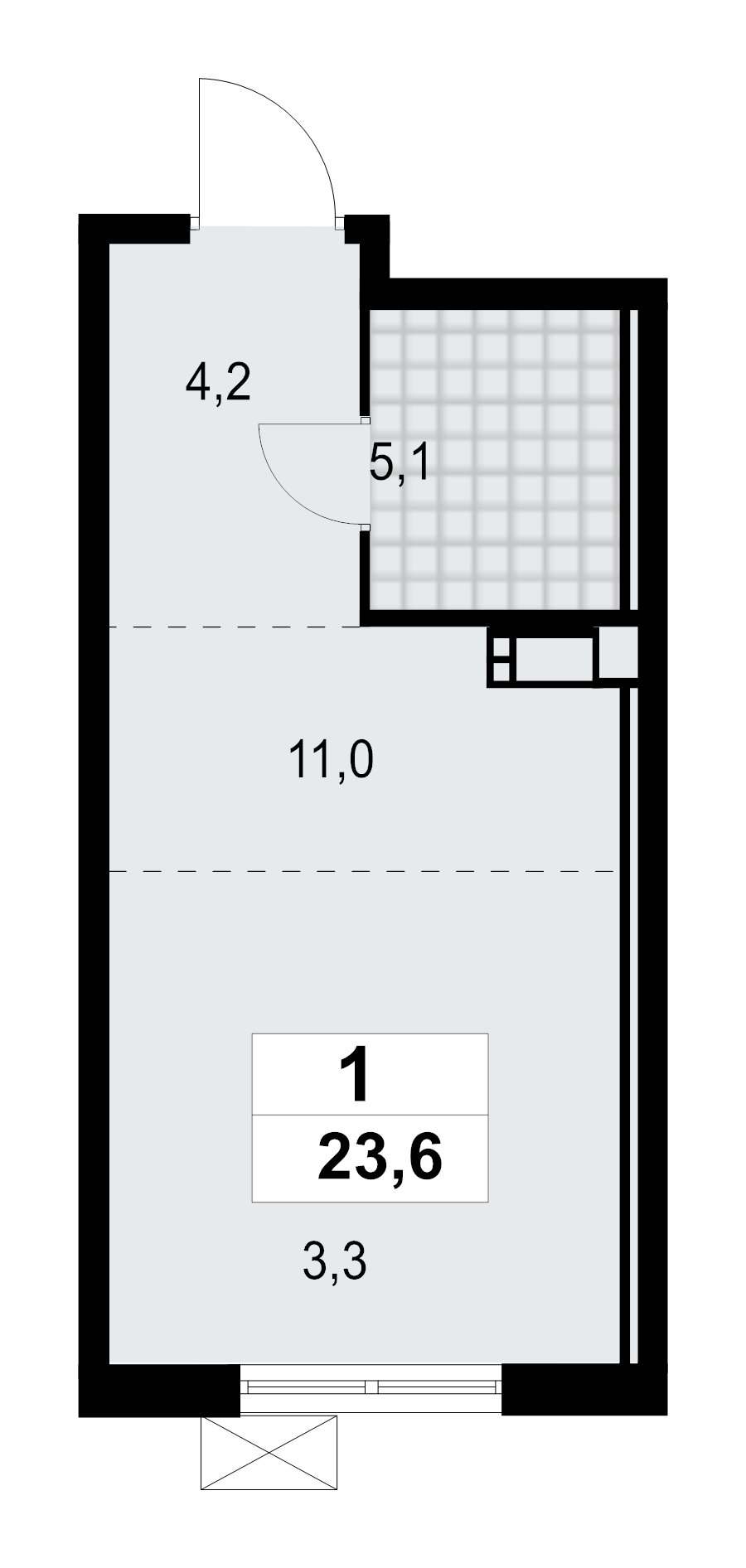 Квартира-студия, 23.61 м² в ЖК "А101 Лаголово" - планировка, фото №1