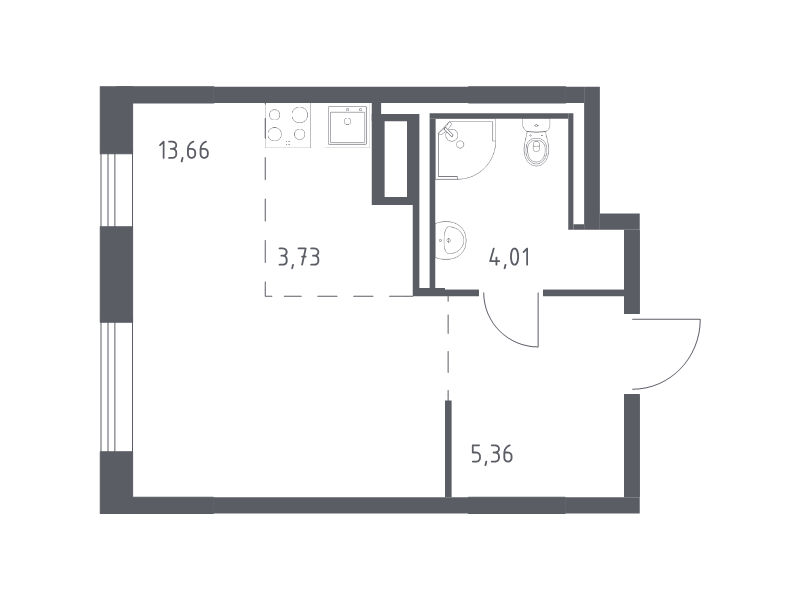 Квартира-студия, 26.75 м² - планировка, фото №1