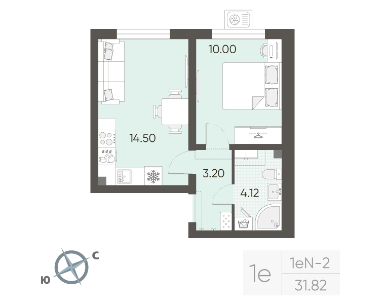 1-комнатная квартира, 31.82 м² в ЖК "Ручьи" - планировка, фото №1