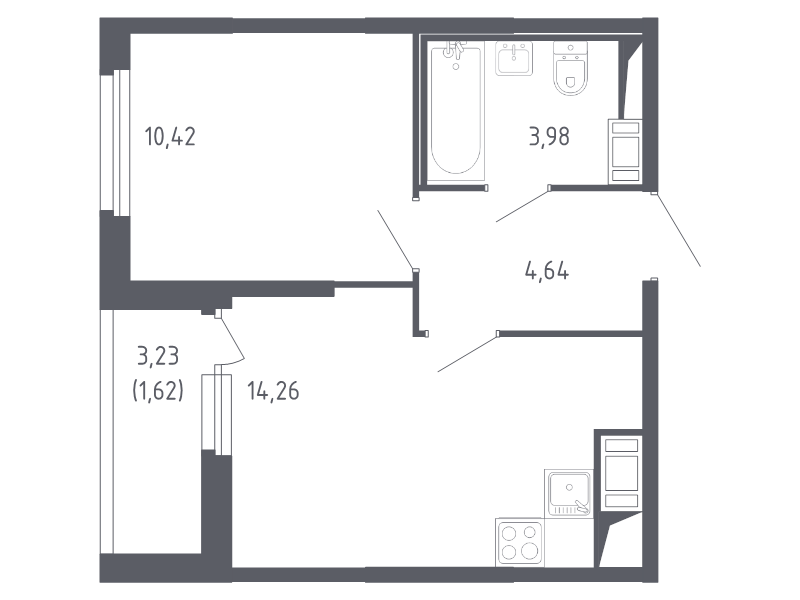 1-комнатная квартира, 34.92 м² в ЖК "Сандэй" - планировка, фото №1