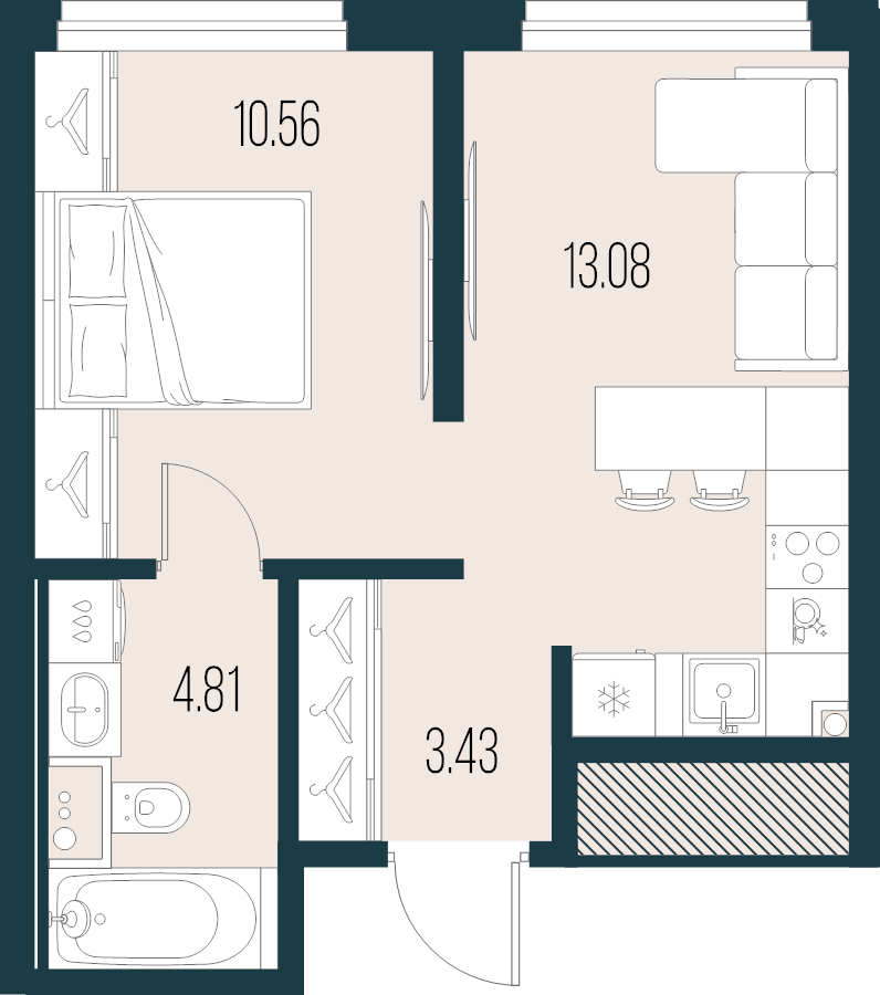 1-комнатная квартира, 31.88 м² в ЖК "Новая Земля" - планировка, фото №1