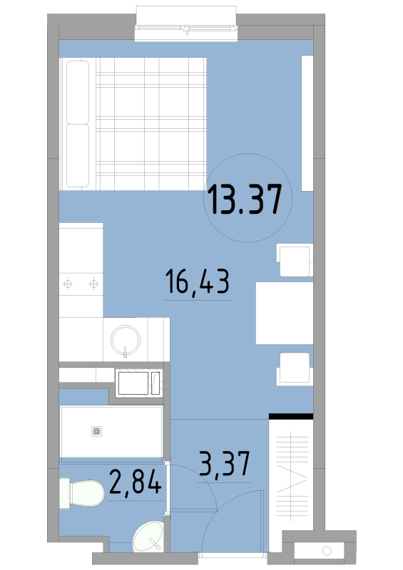 Квартира-студия, 22.64 м² в ЖК "Cosmos Smart Yuzhny" - планировка, фото №1