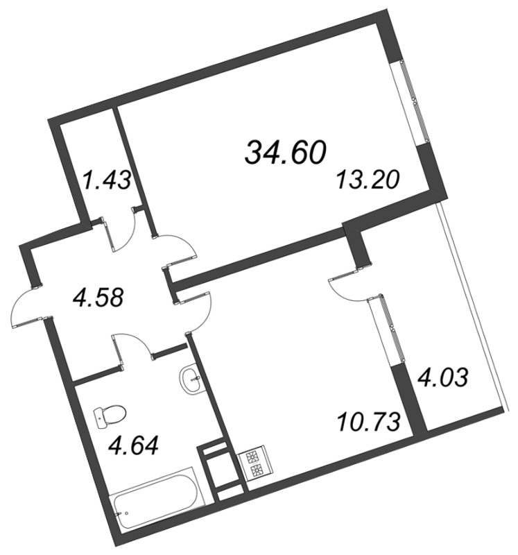 1-комнатная квартира, 34.6 м² в ЖК "Мурино Парк" - планировка, фото №1