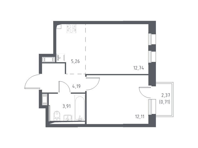2-комнатная (Евро) квартира, 38.92 м² в ЖК "Новые Лаврики" - планировка, фото №1