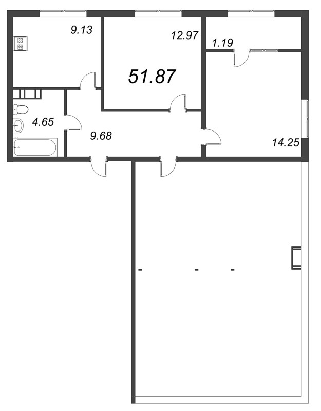 2-комнатная квартира, 51.87 м² в ЖК "Pixel" - планировка, фото №1