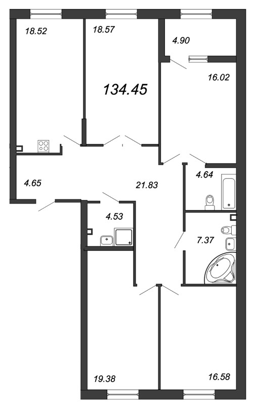 4-комнатная квартира, 136.1 м² - планировка, фото №1