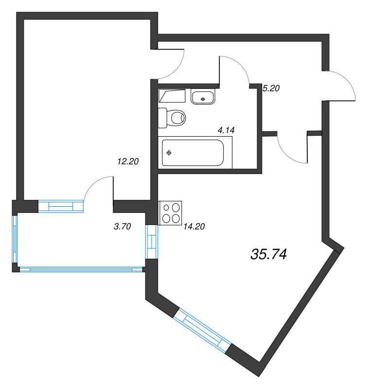 1-комнатная квартира, 35.74 м² в ЖК "Любоград" - планировка, фото №1
