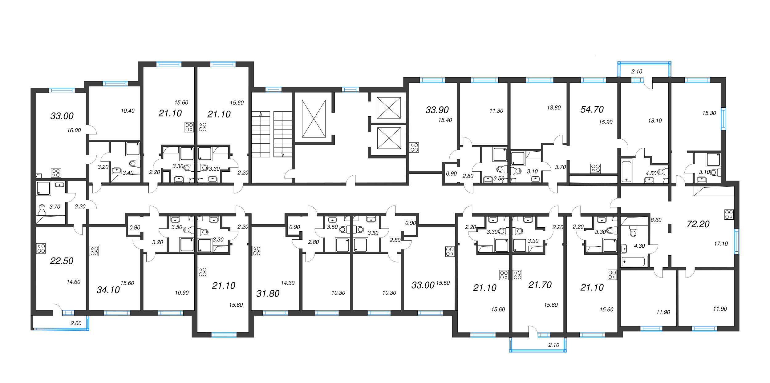 1-комнатная квартира, 31.8 м² в ЖК "Дыбенко Парк" - планировка этажа
