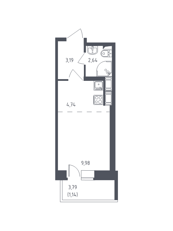 Квартира-студия, 21.69 м² - планировка, фото №1