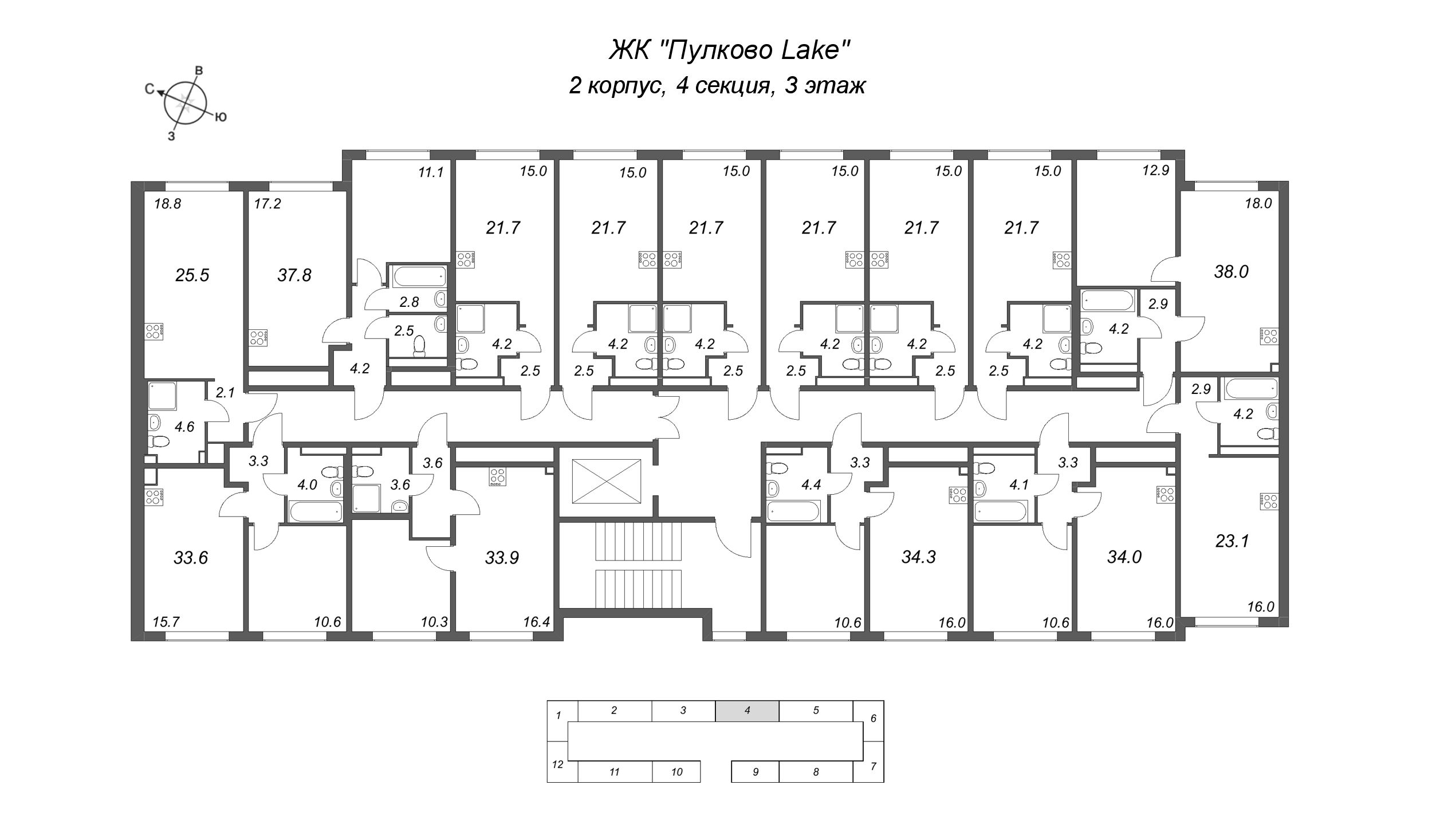 Квартира-студия, 21.7 м² в ЖК "Пулково Лейк" - планировка этажа