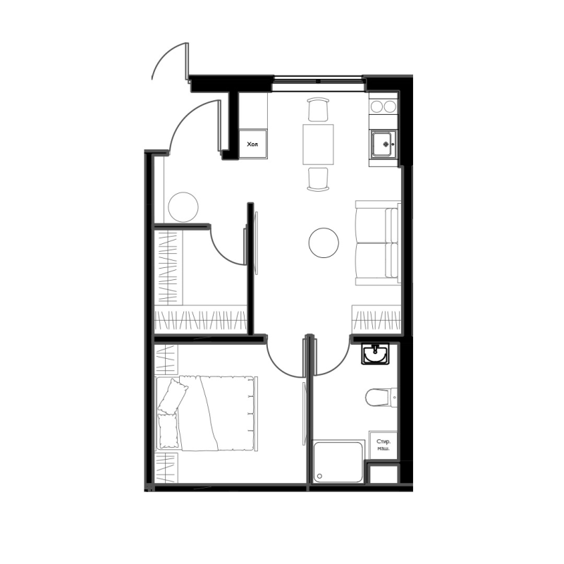 1-комнатная квартира, 35.5 м² в ЖК "Мариоки" - планировка, фото №1