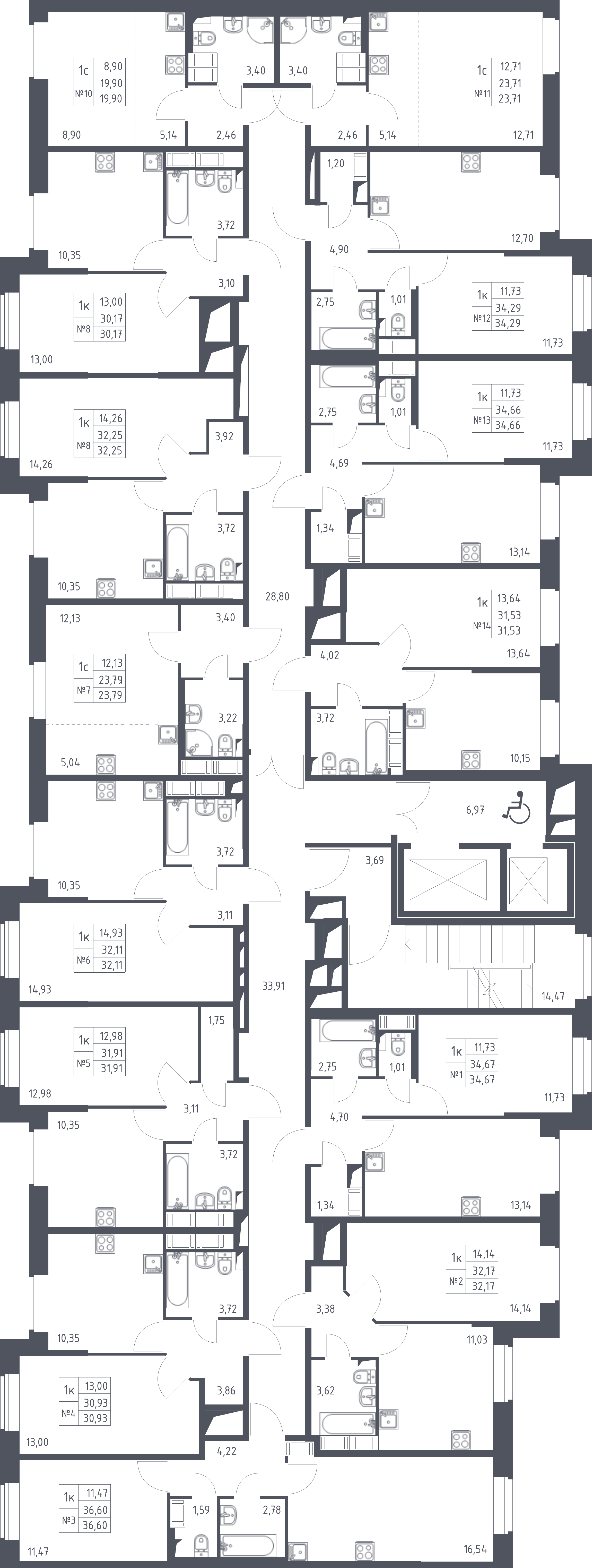 Квартира-студия, 23.8 м² - планировка этажа