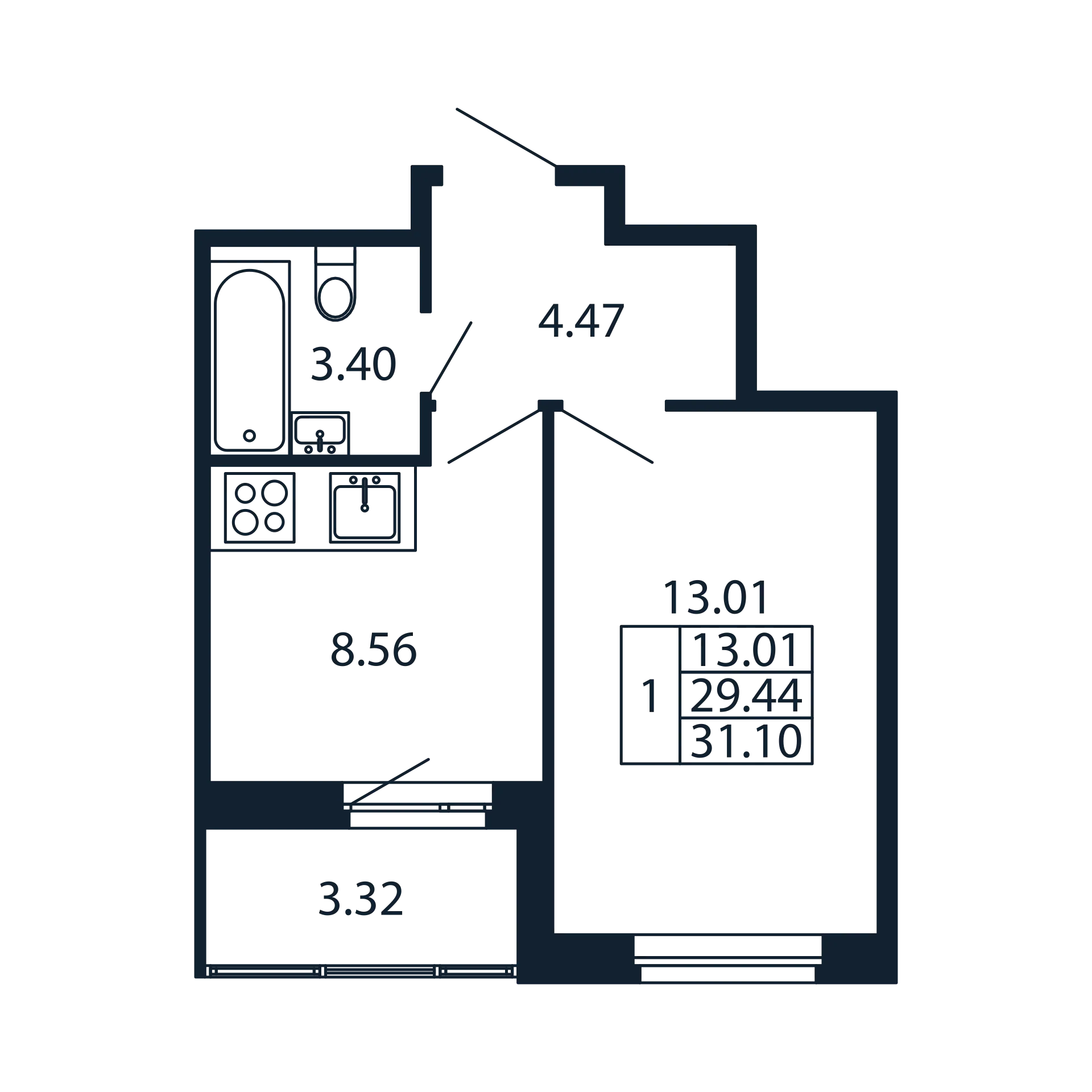 1-комнатная квартира, 29.44 м² в ЖК "Полис Новоселье" - планировка, фото №1