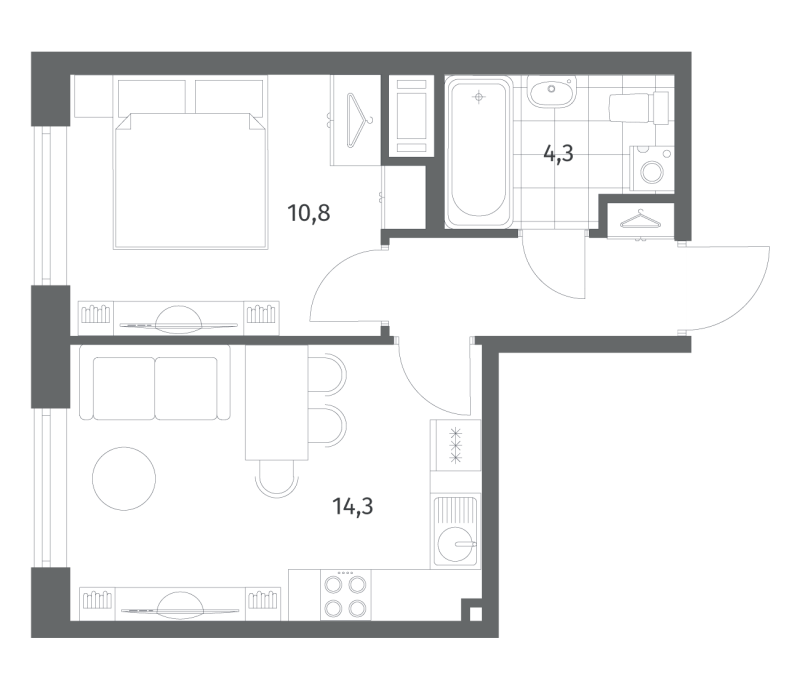 1-комнатная квартира, 33.5 м² в ЖК "Парусная 1" - планировка, фото №1
