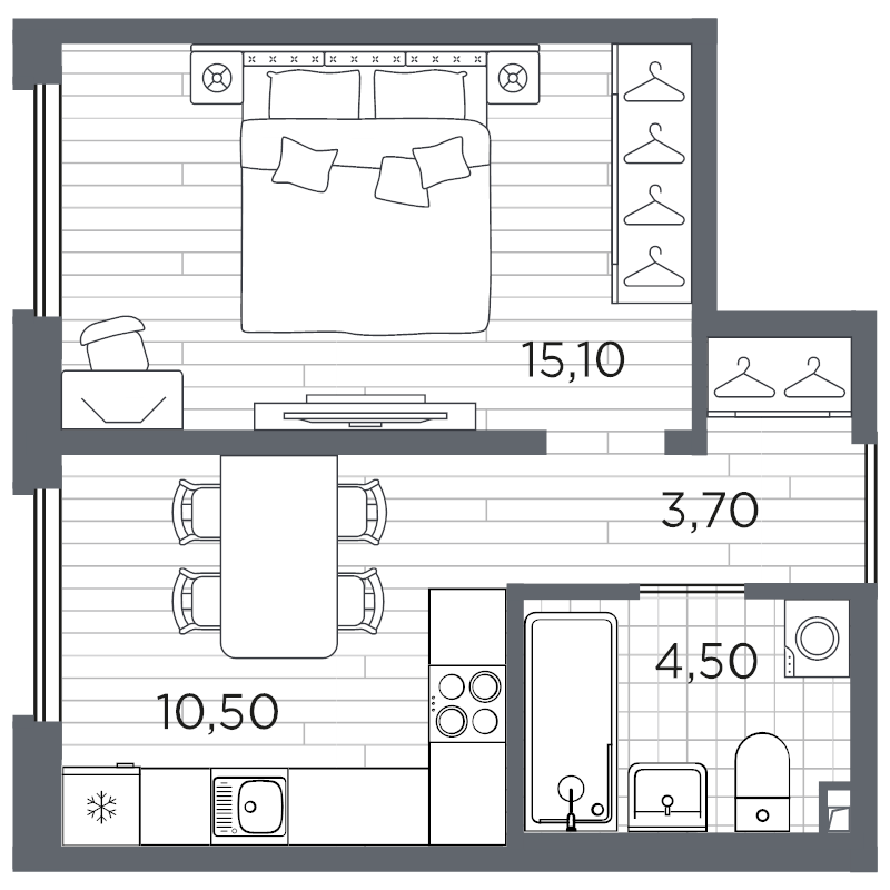 1-комнатная квартира, 33.8 м² в ЖК "PLUS Пулковский" - планировка, фото №1