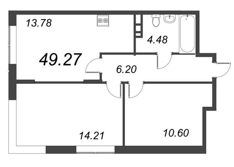 2-комнатная квартира, 49.27 м² в ЖК "VEREN NORT сертолово" - планировка, фото №1