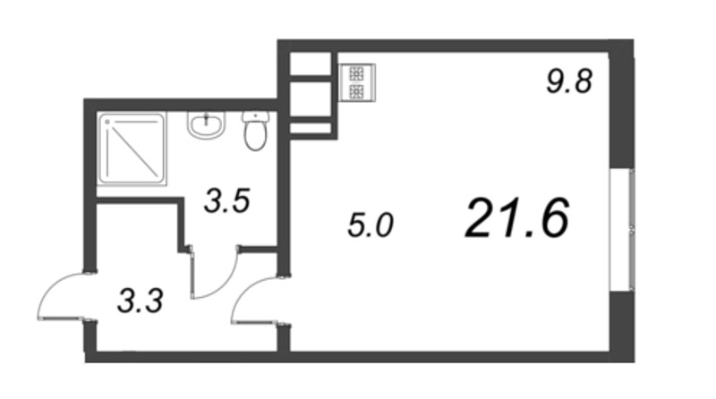 Квартира-студия, 21.6 м² - планировка, фото №1