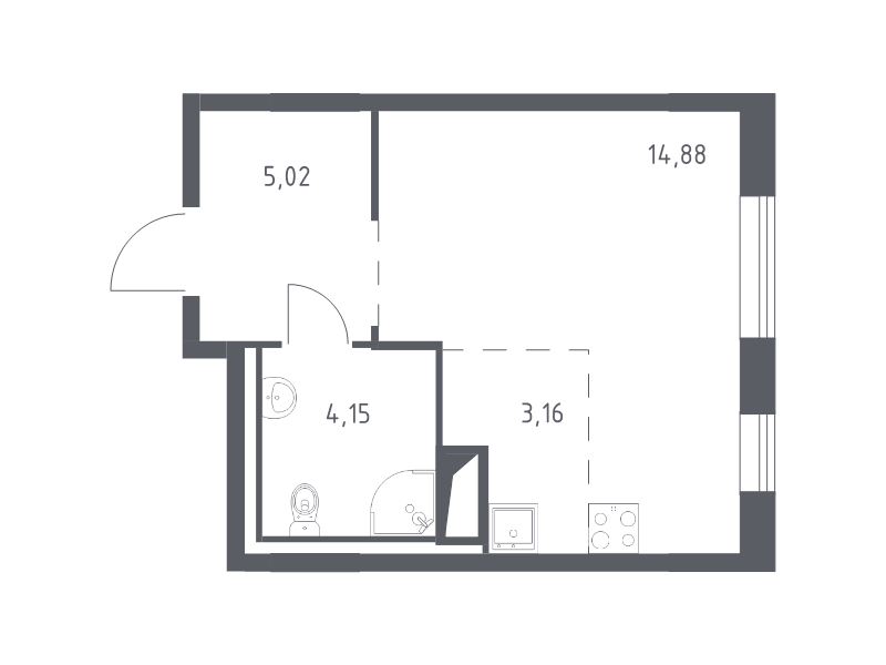 Квартира-студия, 27.21 м² - планировка, фото №1